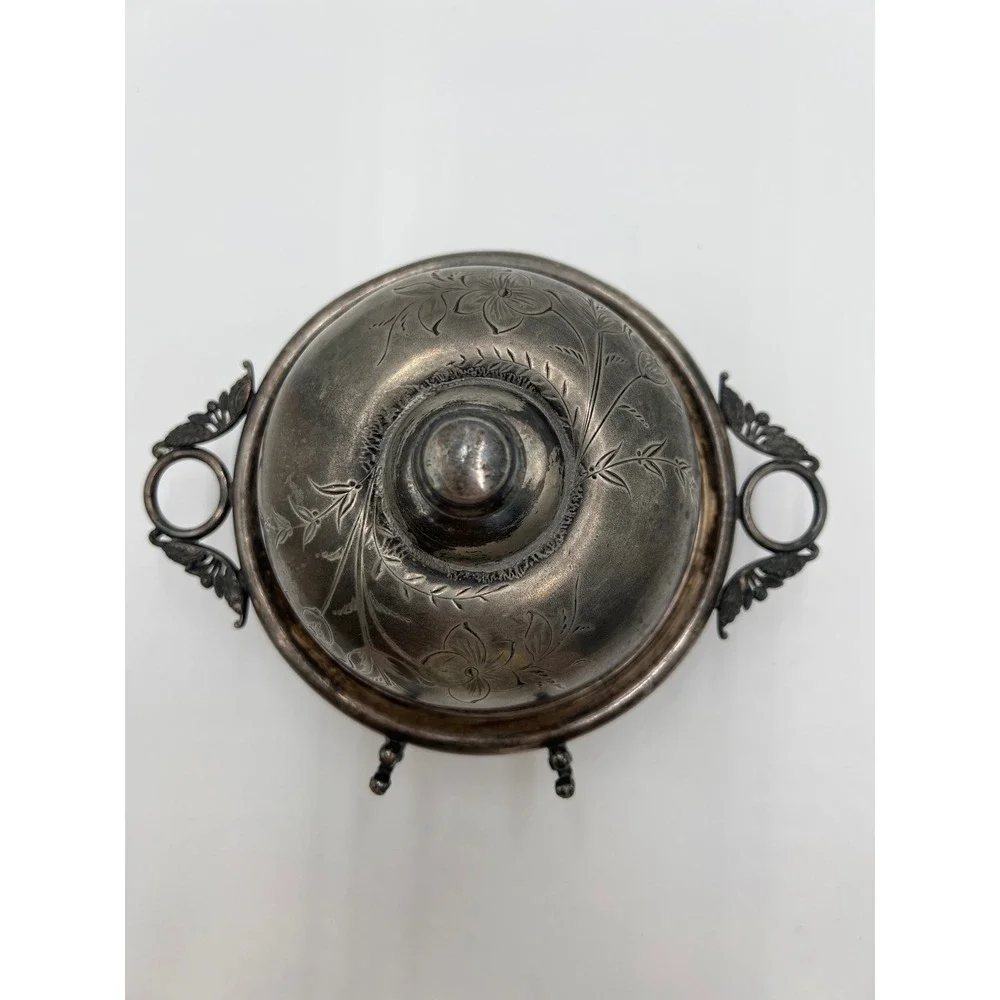 Barbour Bros Silver Quadruple Plate Butter‎ Dish with Lid Floral Engraving